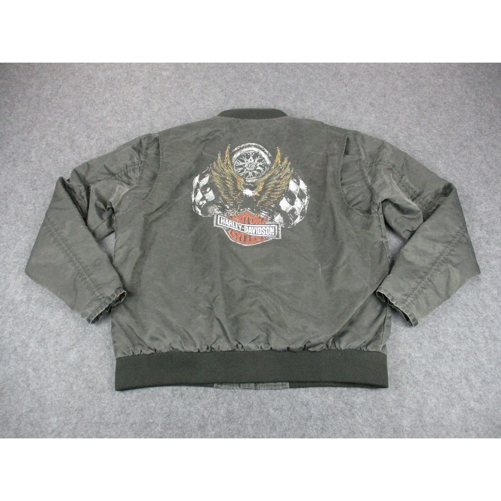 Harley Davidson Jacket Mens Extra Large Gray Eagle Mechanic Bomber Lined Coat